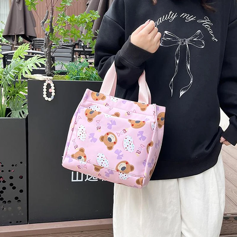 Fashion Cute Printed Pattern Canvas Versatile Reusable Handbag Office Worker Lunch Tote Bag