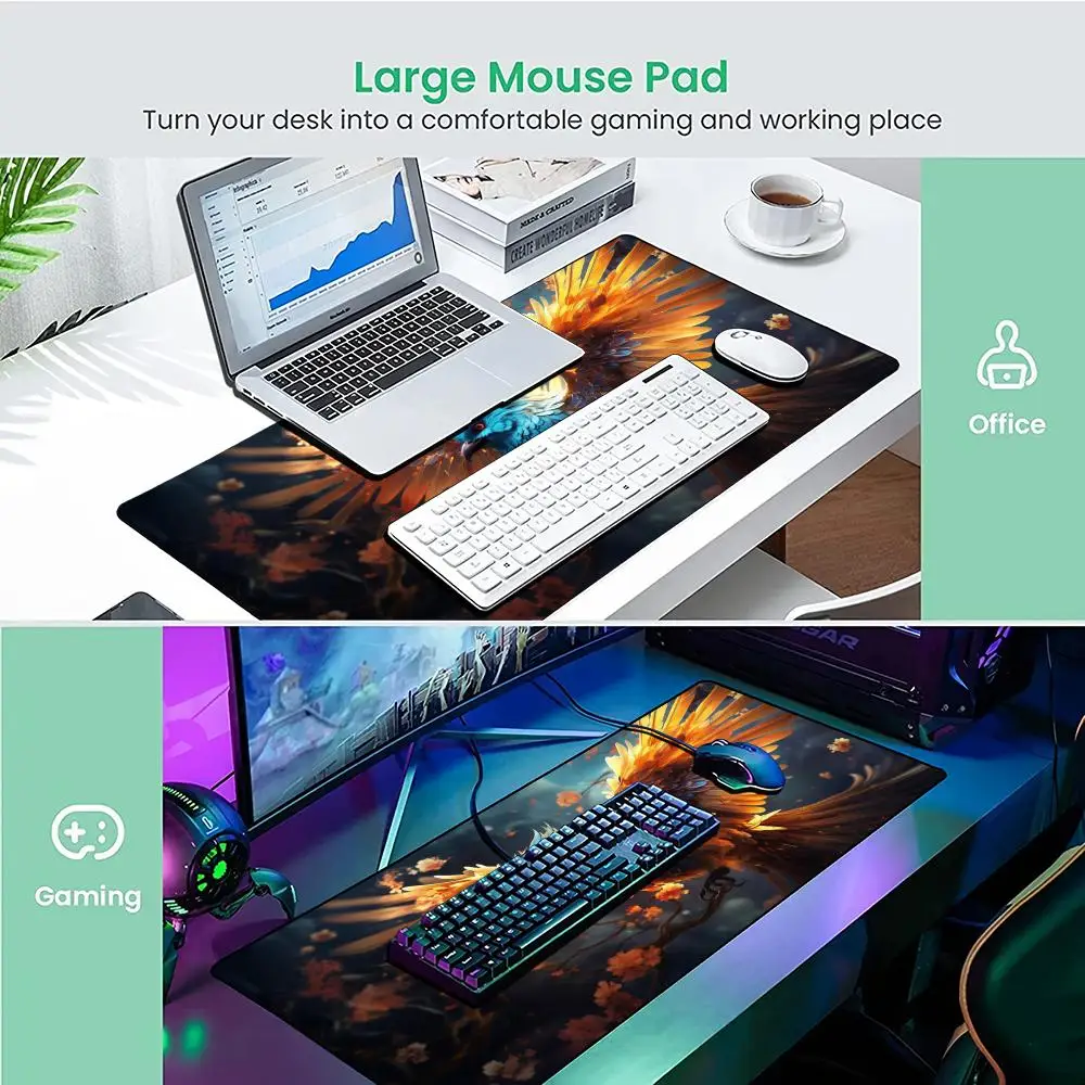 Alfombrilla grande para ratón con diseño de pájaro divino de fantasía, alfombrilla de escritorio para juegos, antideslizante, duradera, accesorios para oficinas, alfombrilla para teclado y ratón