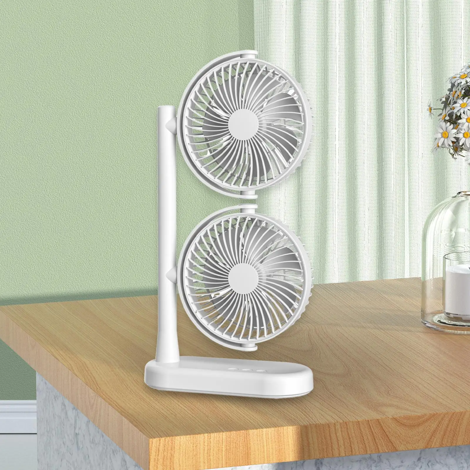 

Desk Fan Double Head Table Fan Adjustable Powerful 3 Speeds Settings Silent Portable Fan for Bedroom Office Camping Dorm Home