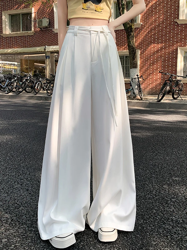 

Повседневные женские брюки-палаццо с завязками, свободного кроя, в деловом стиле, с высокой талией, на резинке, прямого силуэта