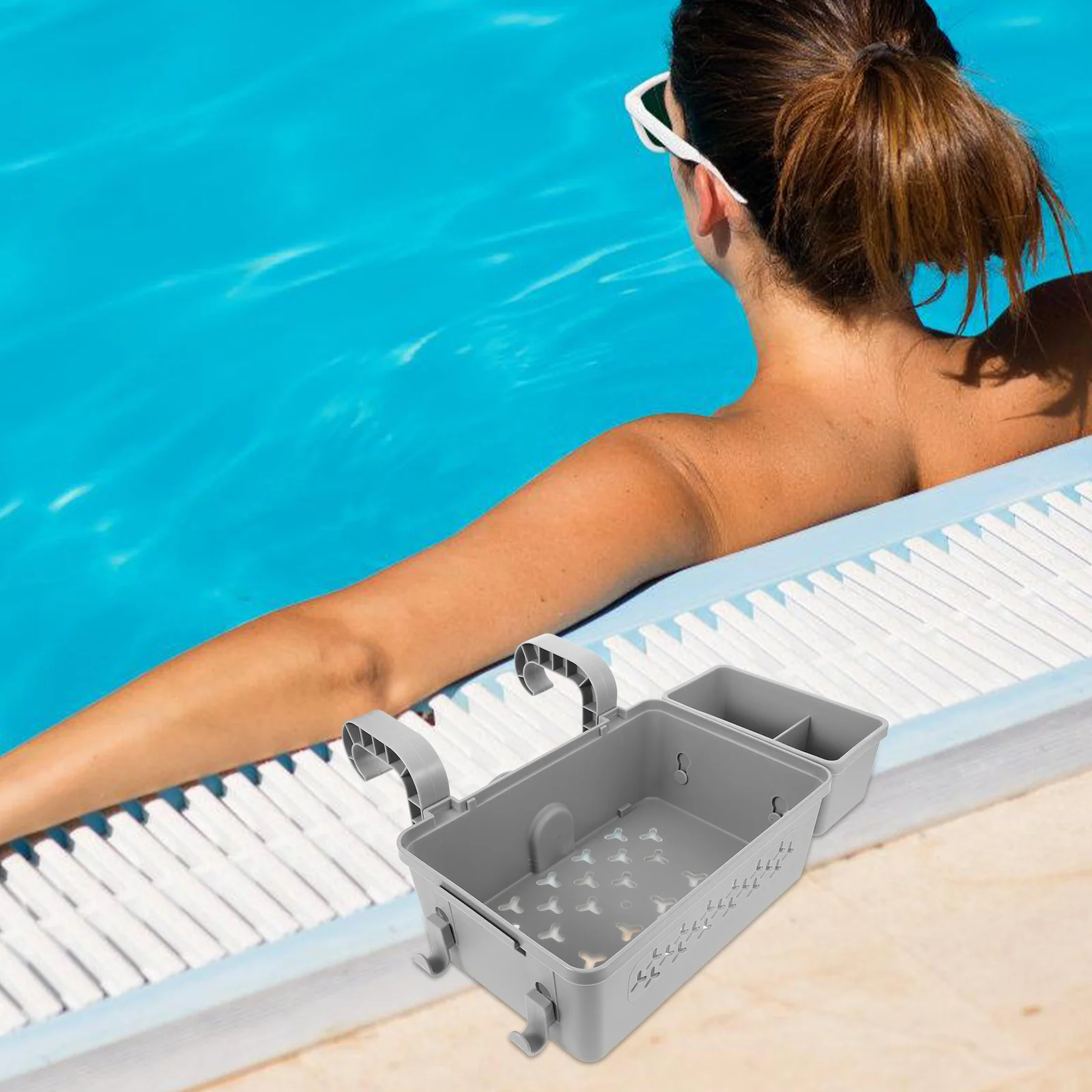 

Durable Hanging Swimming Pool Storage Basket Stylish Plastic Organizer Poolside Shelf for Various Purposes Storage Basket