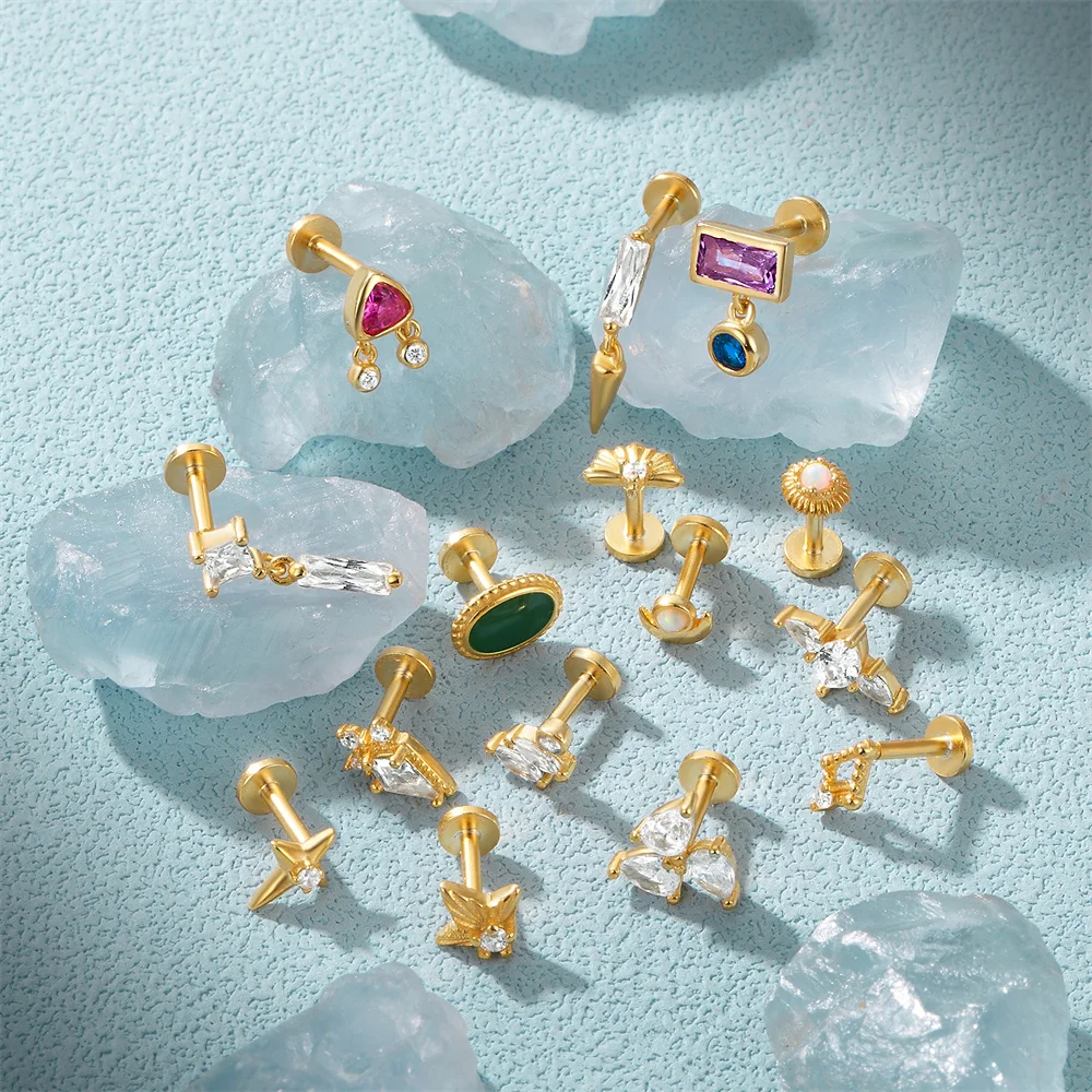 Roxi 925 Sterling Silber 18 Karat Gold Platte 1 Stück Regenbogen Kristall Tropfen Piercing Ohrringe für Frauen geometrische Zirkon Ohrringe