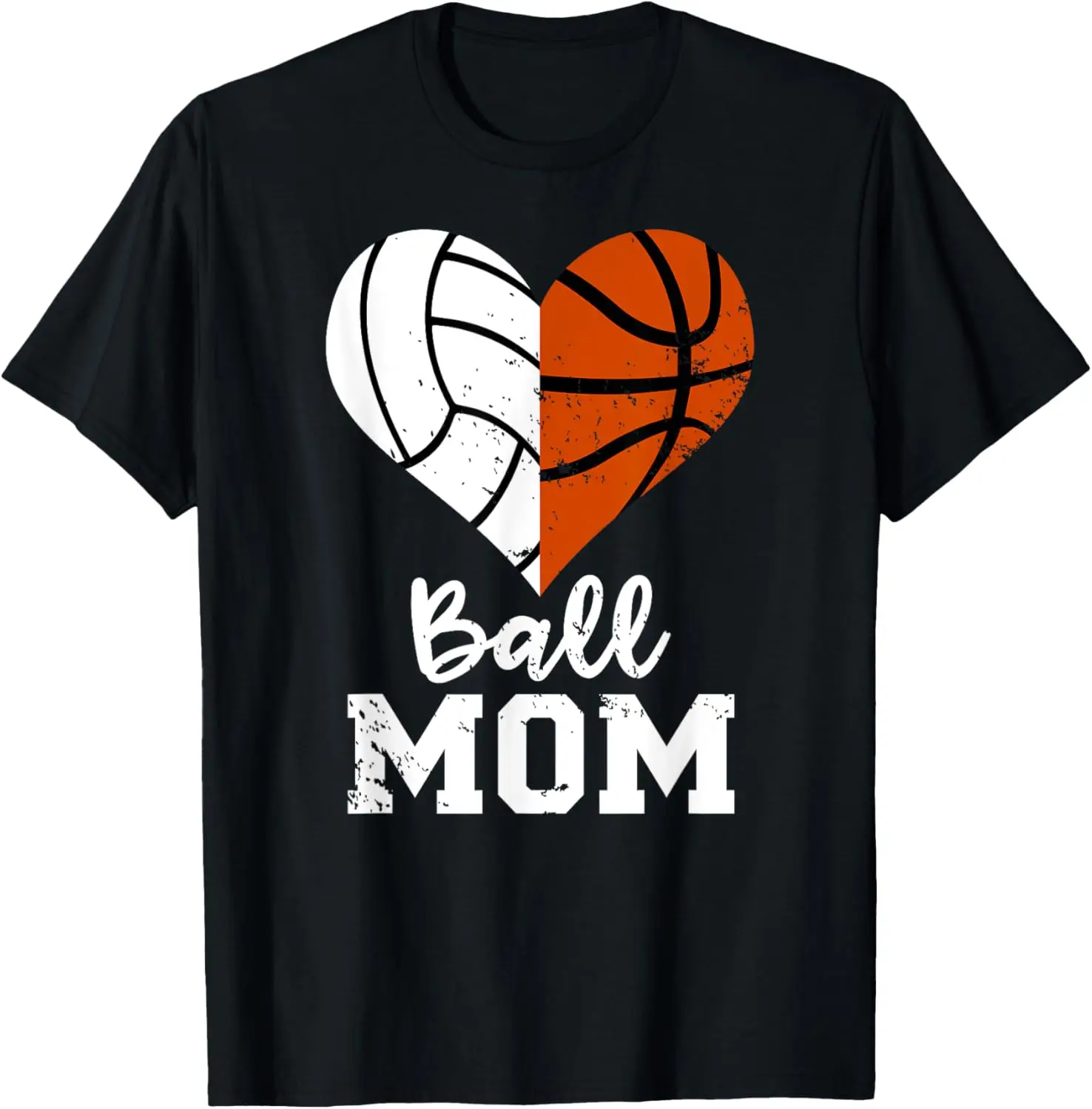 Ball Mom Heart Funny Volleyball Basketball Mom T-Shirt