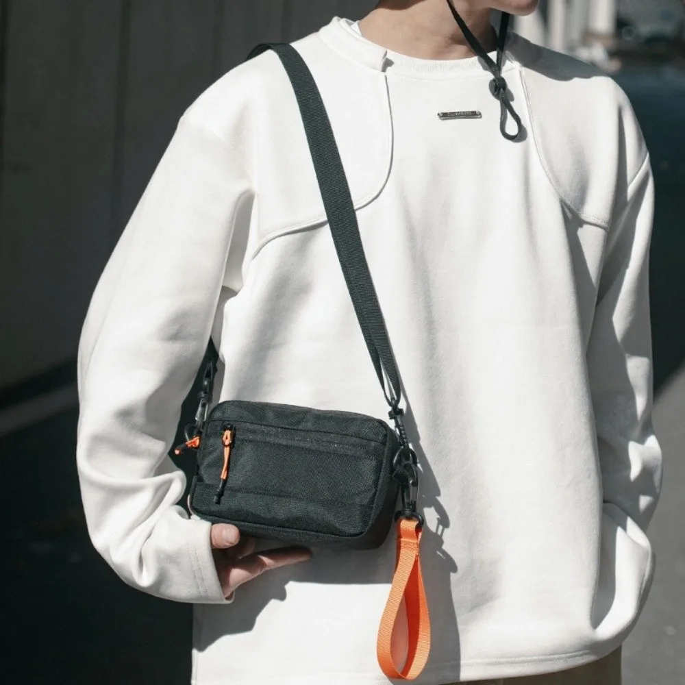 Casual Square Nylon Crossbody Bag Lightweight Black Single Shoulder Bag Solid Color Adjustable Messenger Bag Men