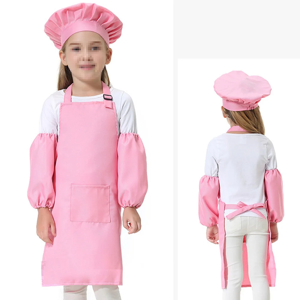 2 pz/set Bambini Grembiule Cappello Set Addensato Durevole Cucina Per Bambini Playset Per La Cottura Pittura Gioco di Ruolo Del Partito Regalo Rosa di Grandi Dimensioni