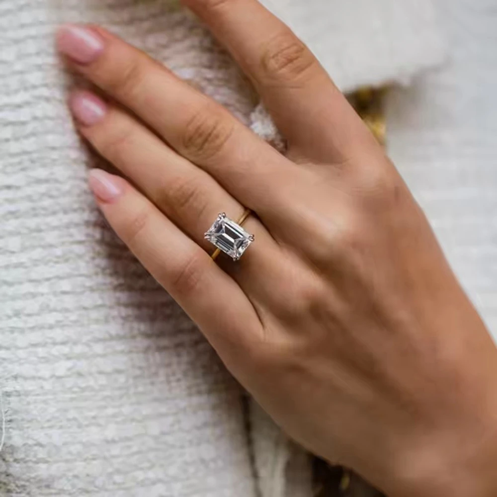 PuBang VVS1 3EX D اللون مويسانيتي حقيقي خاتم الخطوبة الماس 5.5 CT الزمرد قطع 18K 14K 9K الصلبة الذهب مزدوجة مخلب مجوهرات