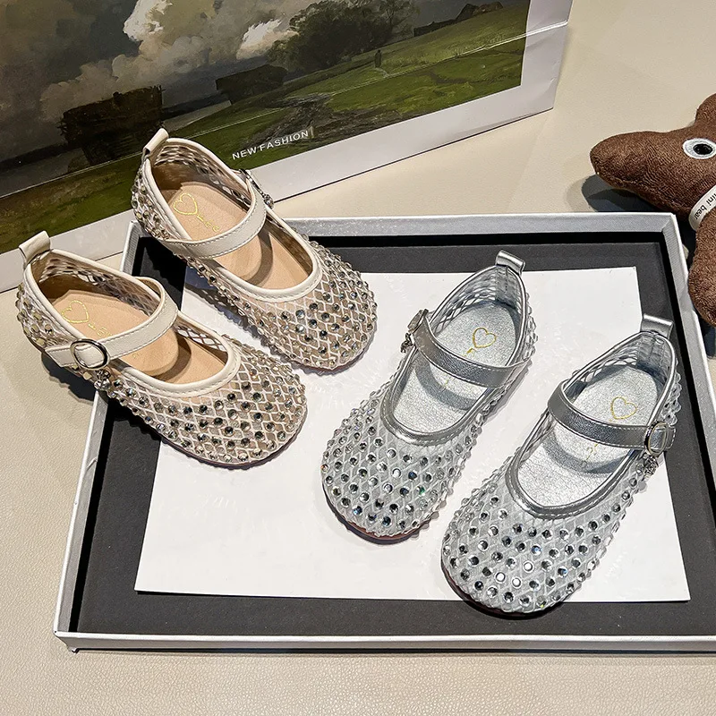 

Women Sandals 2025 Summer New Girl Sandals Water Diamond Princess Shoe Fashion Girl Shoe Soft Sole Kid Shoes Party Dresses Girls