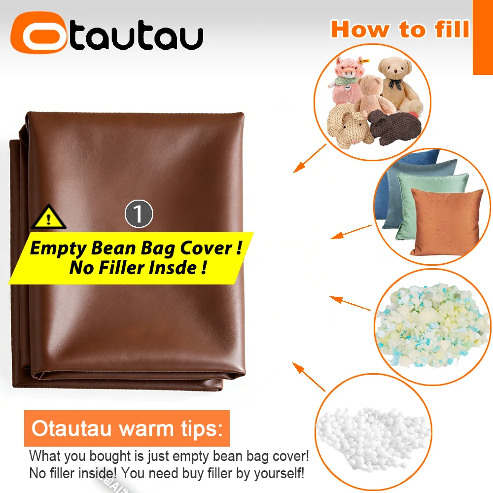 OTAUTAU Bean Bag Cover Faux Leather Corner Armchair Couch Pouf Beanbag Cover SF621【No Filler!Need Buy Filler Yourself!】
