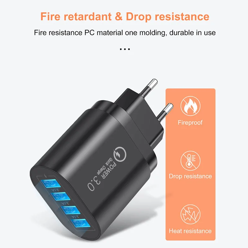 Olaf 60W USB Charger Quick Charge 3.0 Mobile Phone 4 Ports USB Fast Charger For iPhone 13 Samsung Huawei Xiaomi Charger Adapter image 5