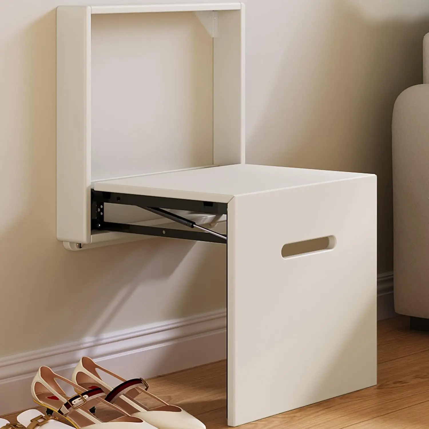 

Wall Mounted Folding Chair Shoe Bench Entryway Hidden Seat Storage White Customized