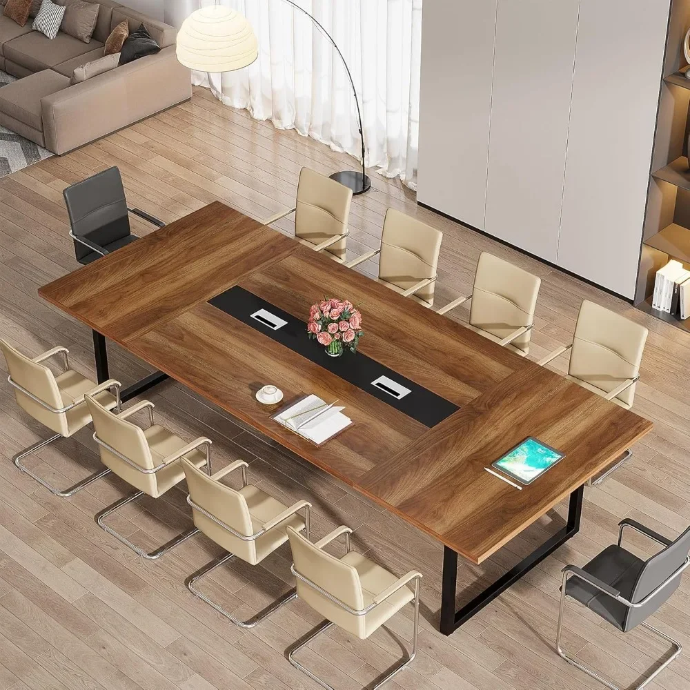 Grande table de conférence pour 10 personnes, table de podcast, grande table de réunion en amaran, conférence de bureau, 94.49 L x 47.24 W x 29.53 H, 8 pieds