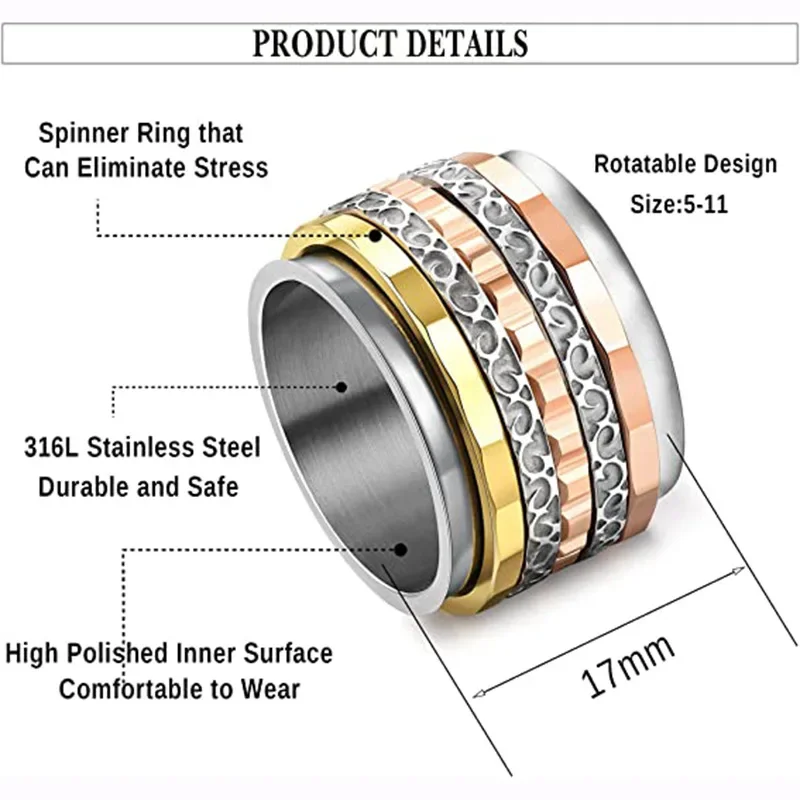 Anti Stress Anxiety Ring Retro Multi-layered Rotating Ring for Women Decompression Ring Personality Jewelry Accessories