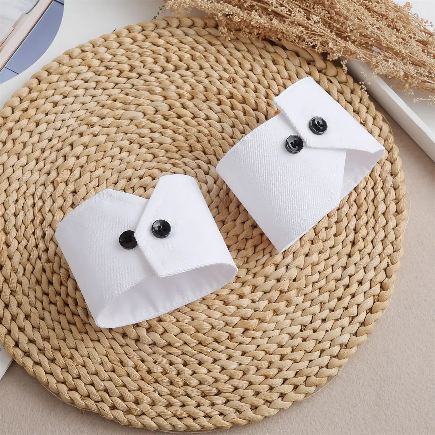 여성 셔츠용 정장 스타일 검정 단추 손목 가짜 커프스 탈부착 가능한 장식용 짧은 가짜 플레어 소매