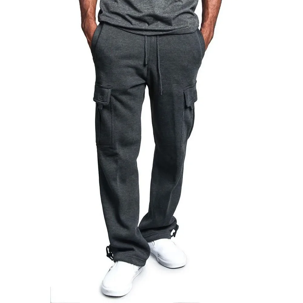 European and American Men's Multi-pocket Work Pants, New Styles for Autumn and Winter, Brushed Casual Cuffed Long Pants.