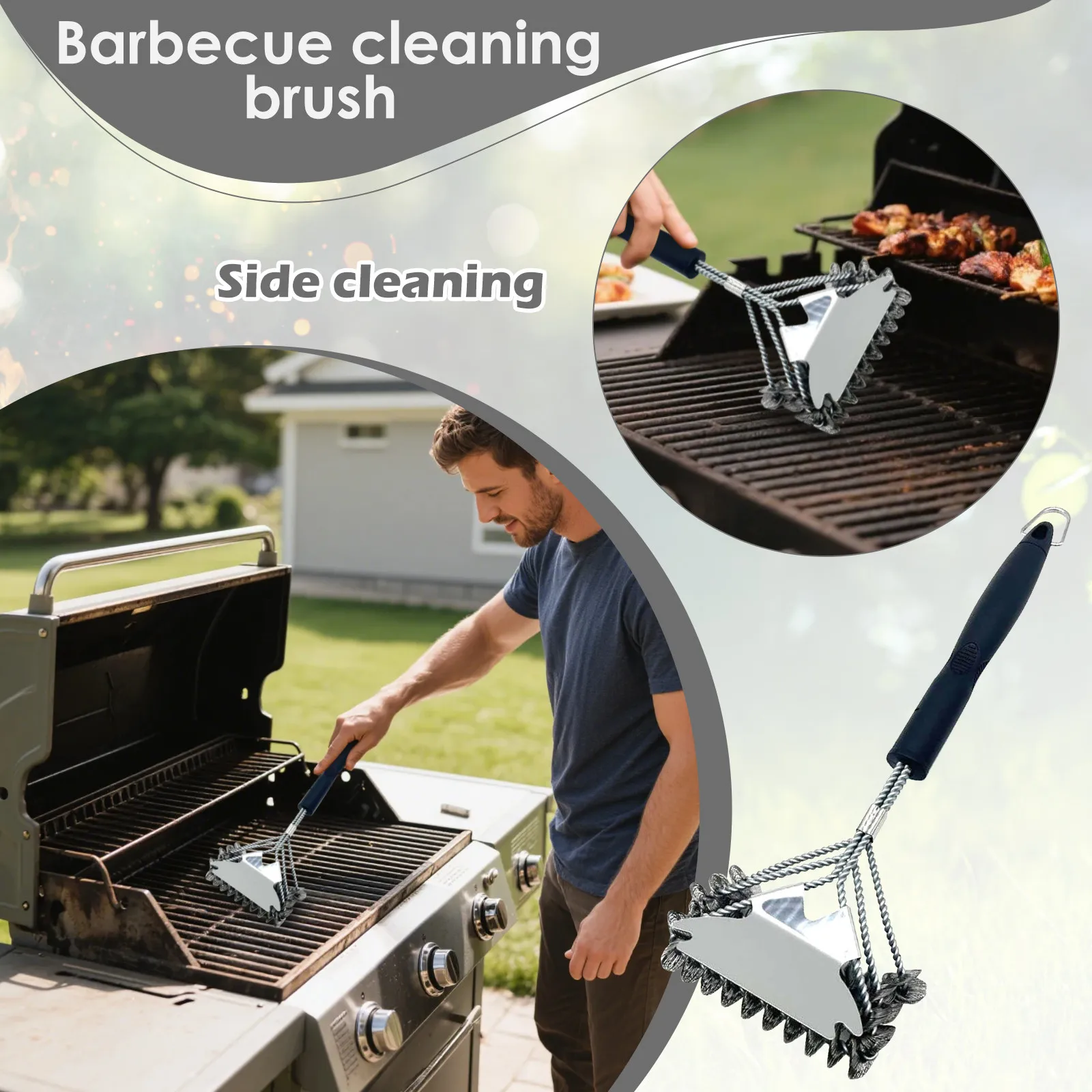 

High Quality Heavy Duty Hairless Spiral Grill Brush With Scraper For Outdoor Grilling, Steam, Oversized Handle, Dishwasher Safe
