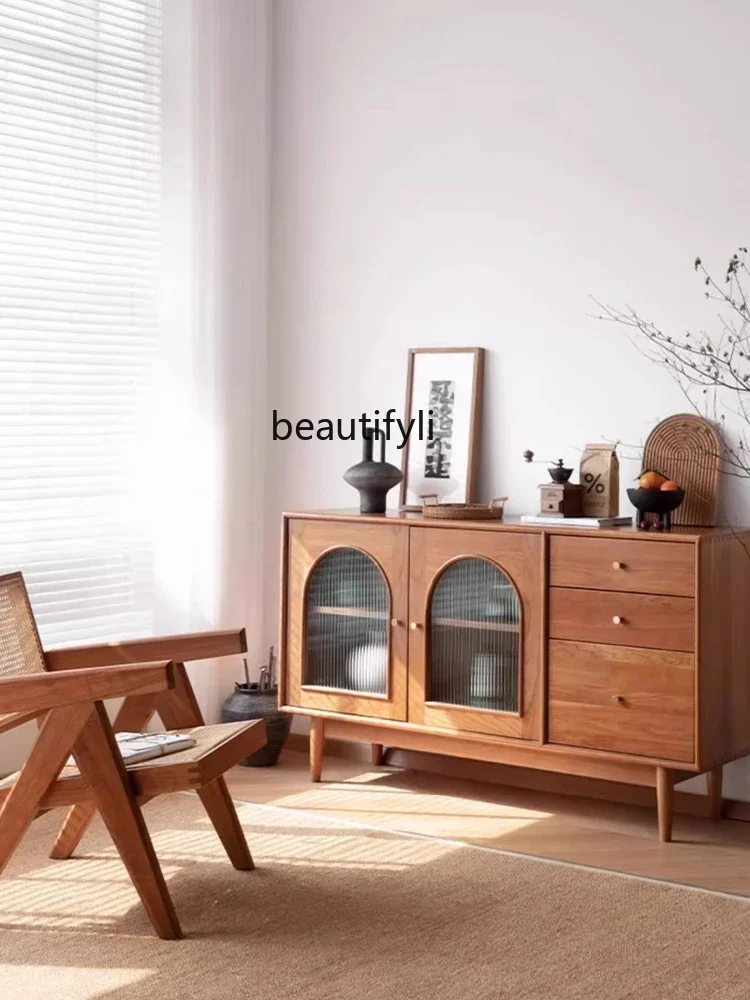 

Nordic Solid Wood Sideboard Living Room Japanese Style Storage Locker Simple Retro Cherrywood Entrance Cabinet