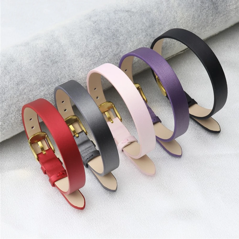 New Ultra-thin Silk Leather Watch Strap 8mm 10mm One Piece Bracelet Gold Buckle Soft Small Size Wrist Band Women Men Watchband