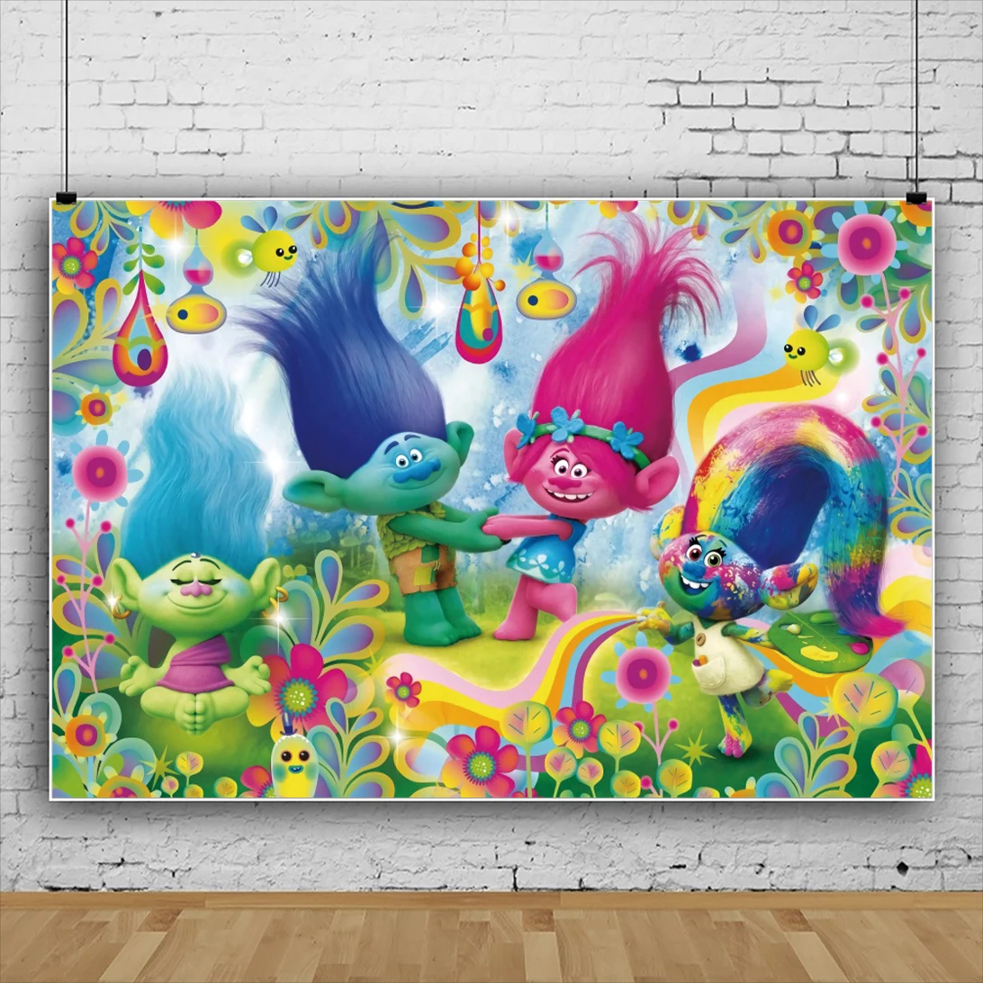 Hasbro Trolls Poppy Branch Photo Backdrop Background Photography Baby Shower Birthday Party Supplies Stage Props Banner Poster