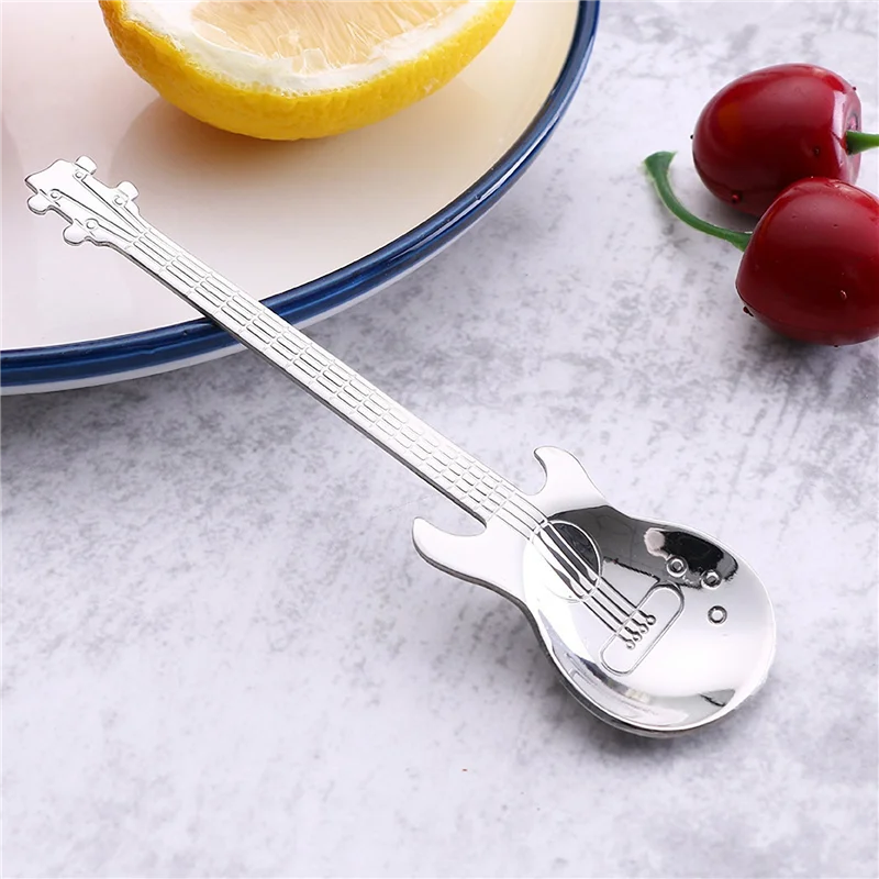 Guitar Coffee Teaspoons,4 Pcs Stainless Steel Musical Coffee Spoons Teaspoons Mixing Spoons Sugar Spoon(Silver)