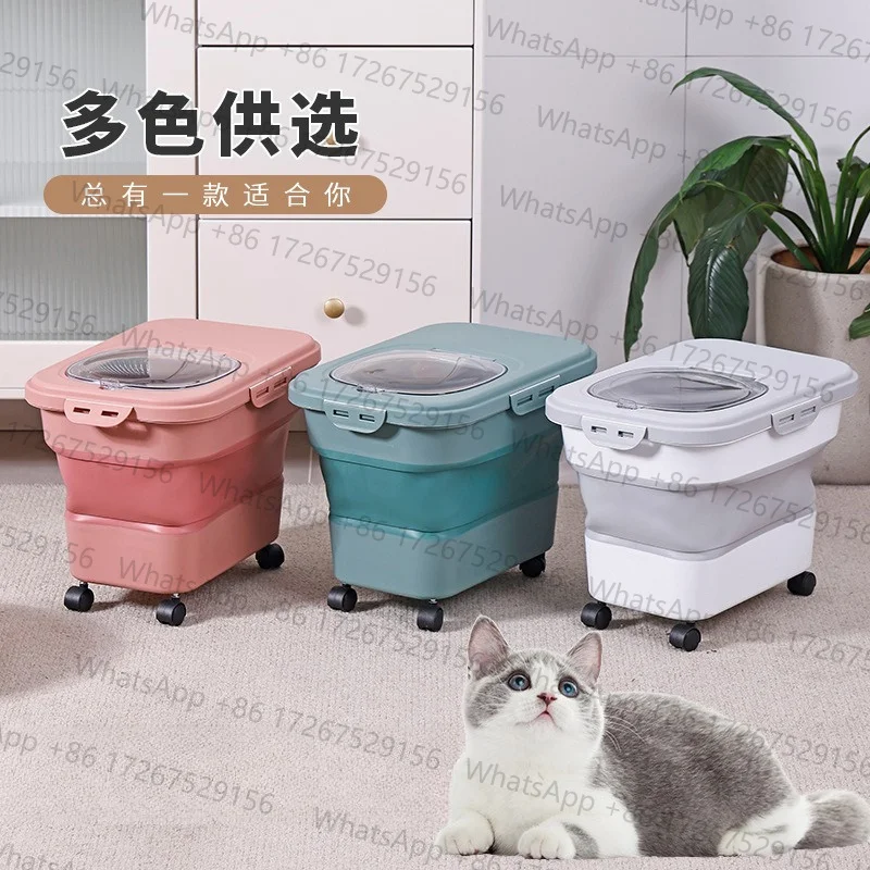 20-30Lbs Rolling Wheel Airtight Locking Lid Food Storage Container Collapsible Rice and Pet Food Storage Bin with Box Packing