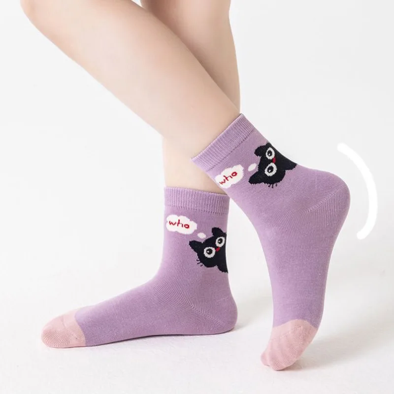 5 Paar Mädchensocken mit niedlichem Cartoon-Katzen-Streifendesign, bequeme Kindersocken für Babys – Detail 5