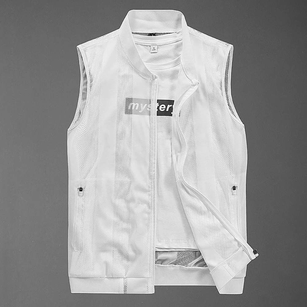 Men Mesh Quick-Dry Breathable Vest Multi-Pocket Fishing Hiking Sleeveless Jacket Men's Hollow Breathable Sun Protection Jacket