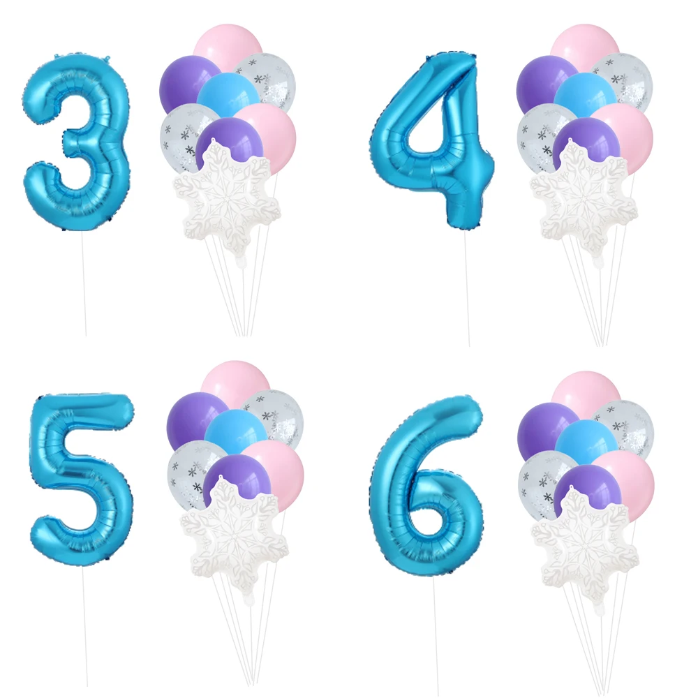 Ensemble de ballons à thème flocon de neige, bleu, numéros 0-9, ballons en aluminium, décor de fête de Noël d'hiver, fournitures de nouvel an, 40 po, 9 pièces