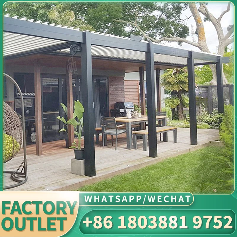 Electric UV resistance Pergola Adjustable PVC Roof Gazebos Motorized Aluminum Retractable Pergola