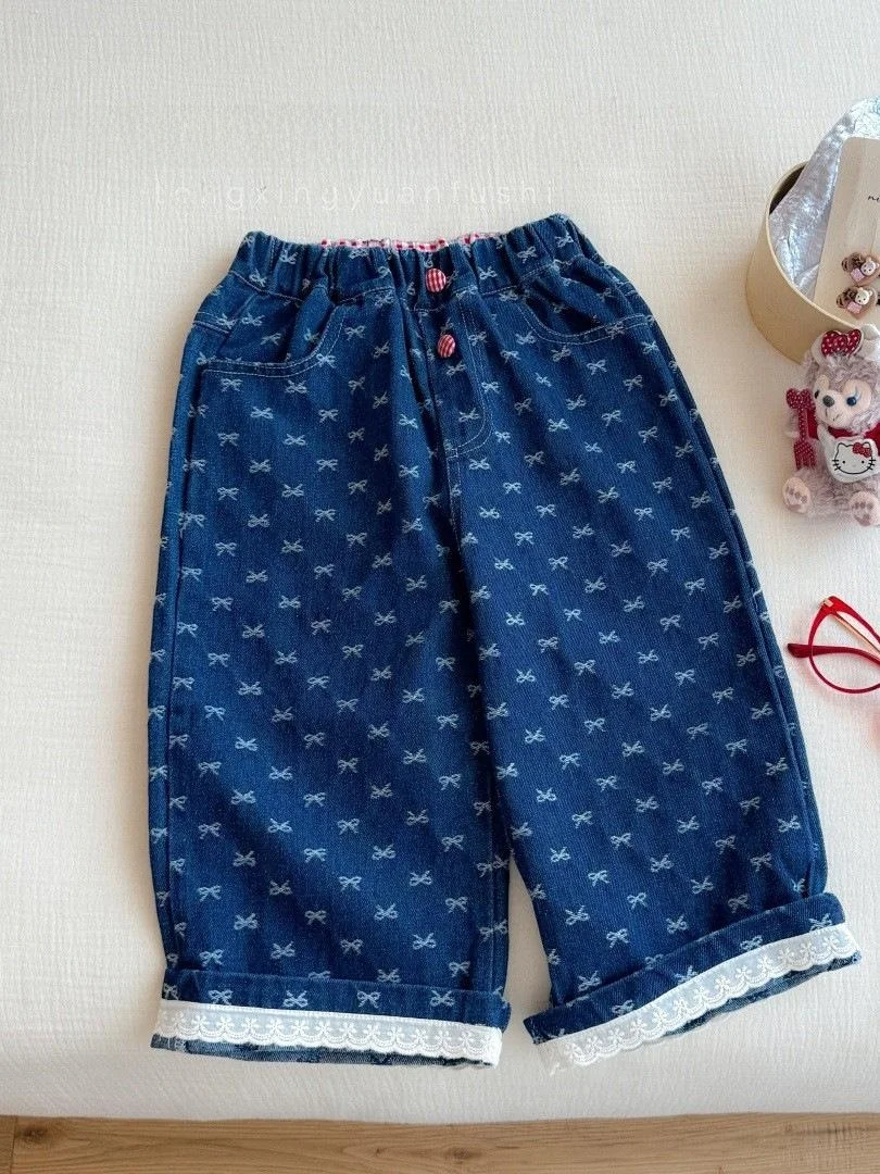 

Джинсы для девочек, прямые длинные брюки, весенне-осенние модные детские повседневные джинсовые детские универсальные износостойкие свободные брюки