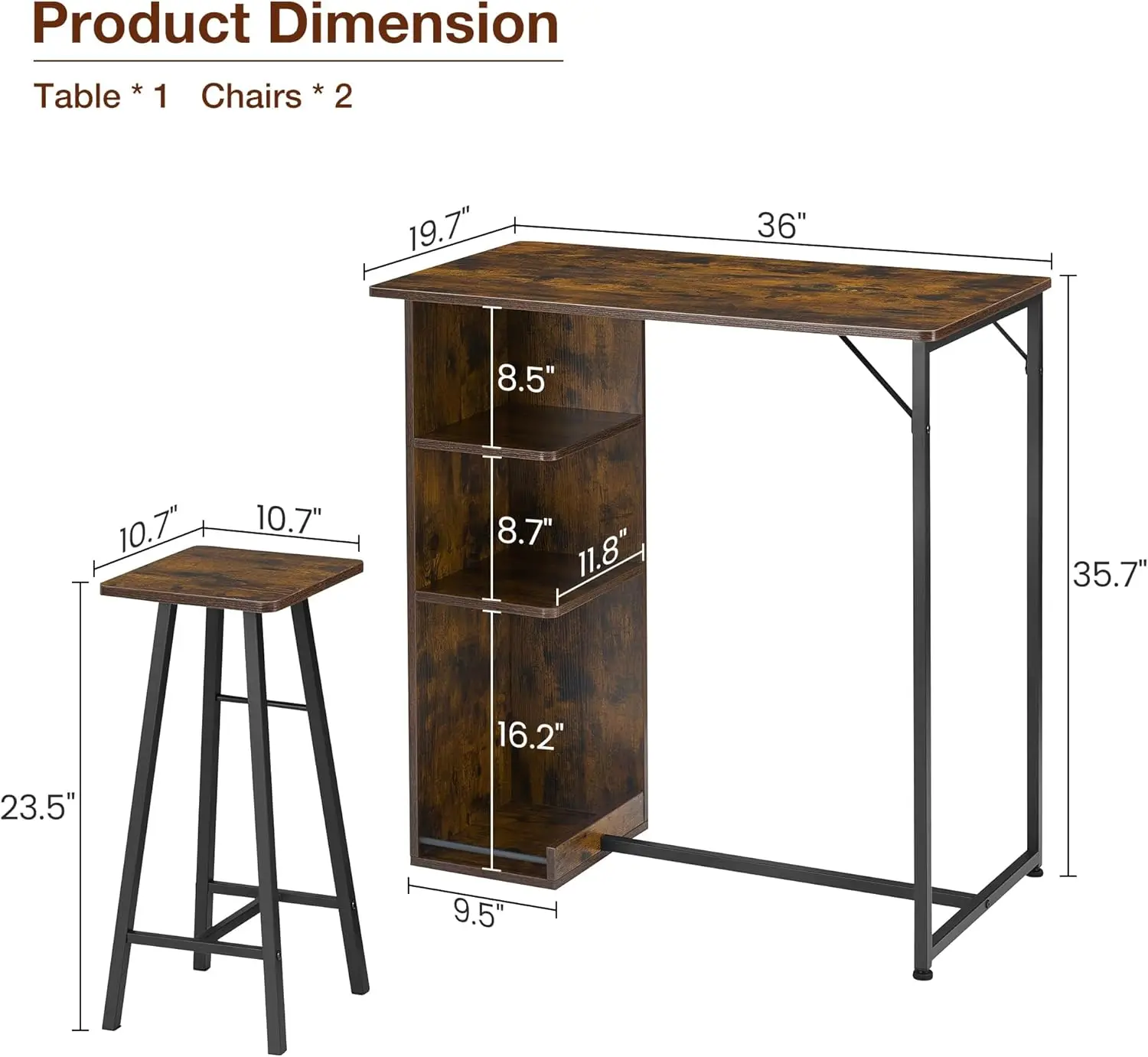 Bar Table And Chairs Set Of 2 Kitchen Dining Table Set With Storage Shelves 3 Piece Counter Height Small Dining Table Set