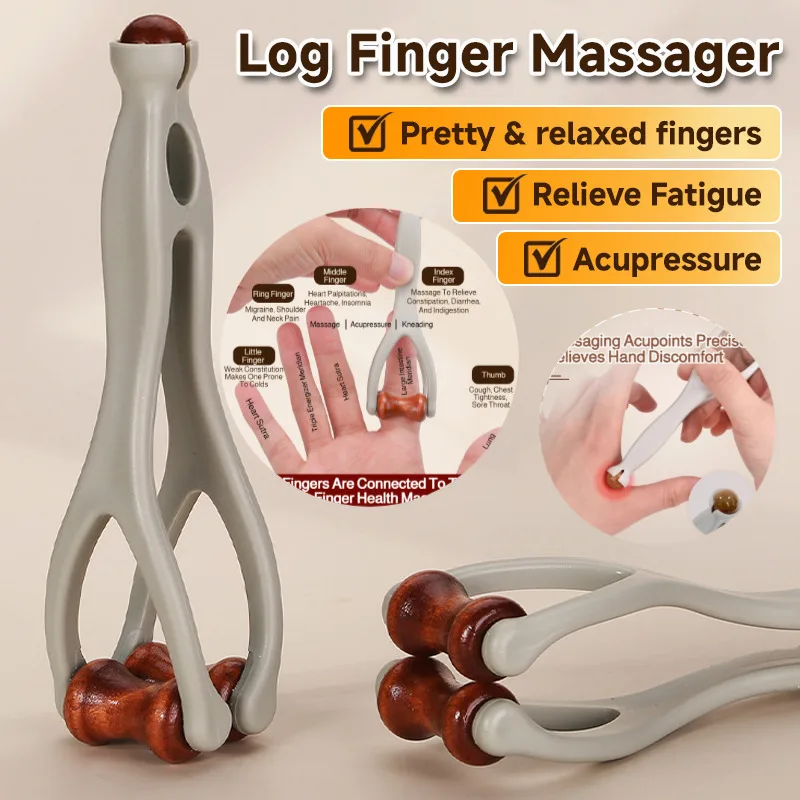 Multifunctional Finger Massager with Wooden Roller Blood Circulation Portable Acupressure Tool for Carpal Tunnel Syndrome
