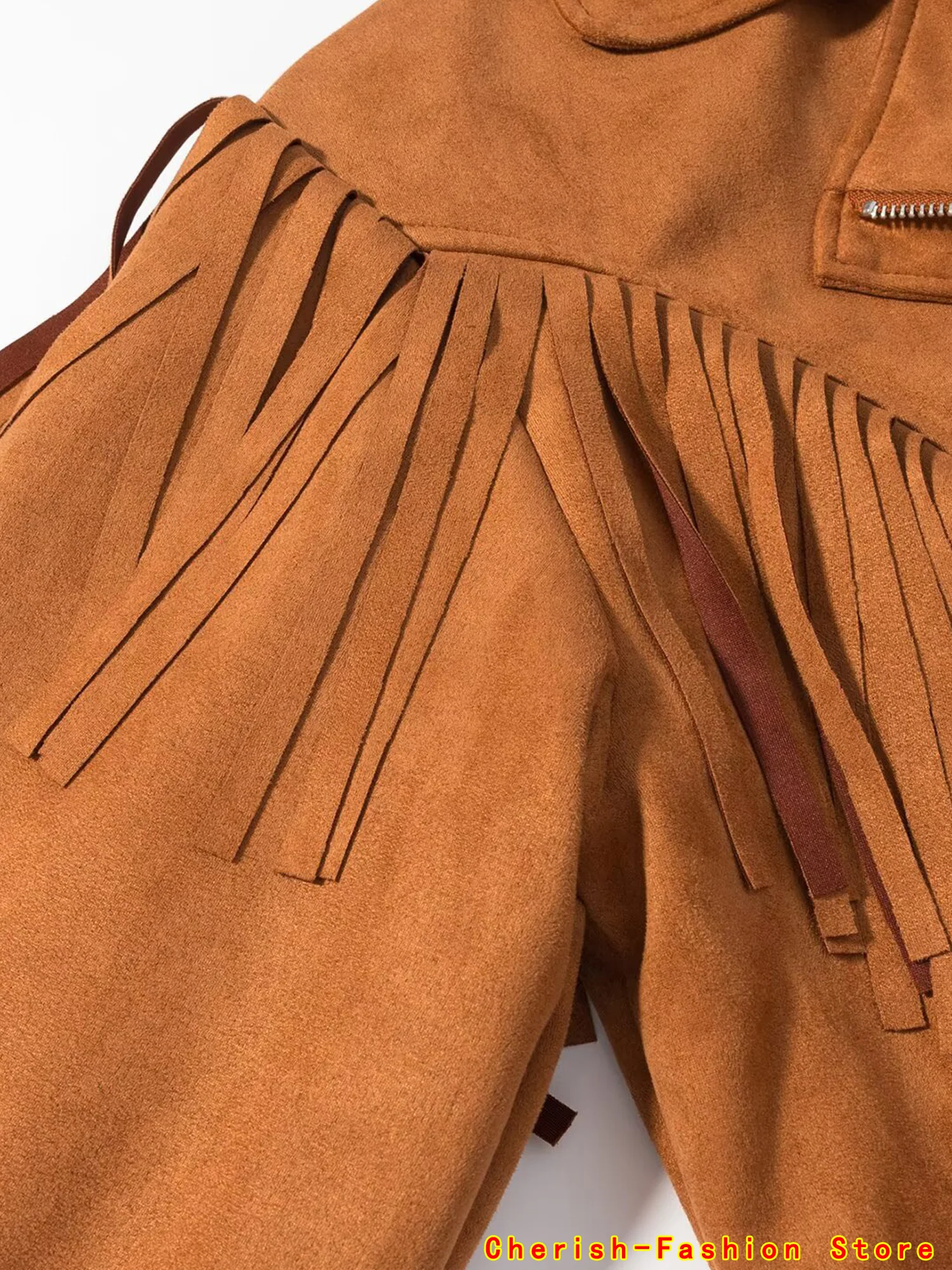 2025 Moda donna manica lunga cerniera capispalla allentato Lady Autunno Chic High Street giacche giacca in pelle scamosciata corta con nappa marrone