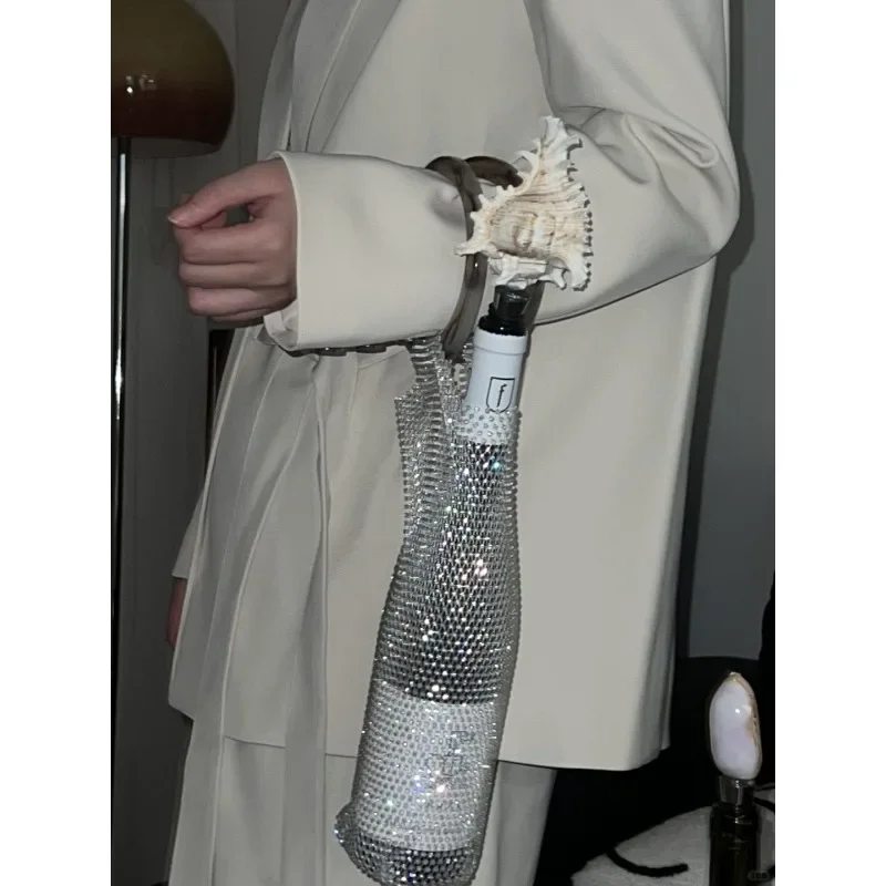 

Red Wine Bag Portable Handheld Water Bottle Insulated Cup Bag Diamond Hand-Woven Sparkling Cup Bag Rhinestones Bottle Holder