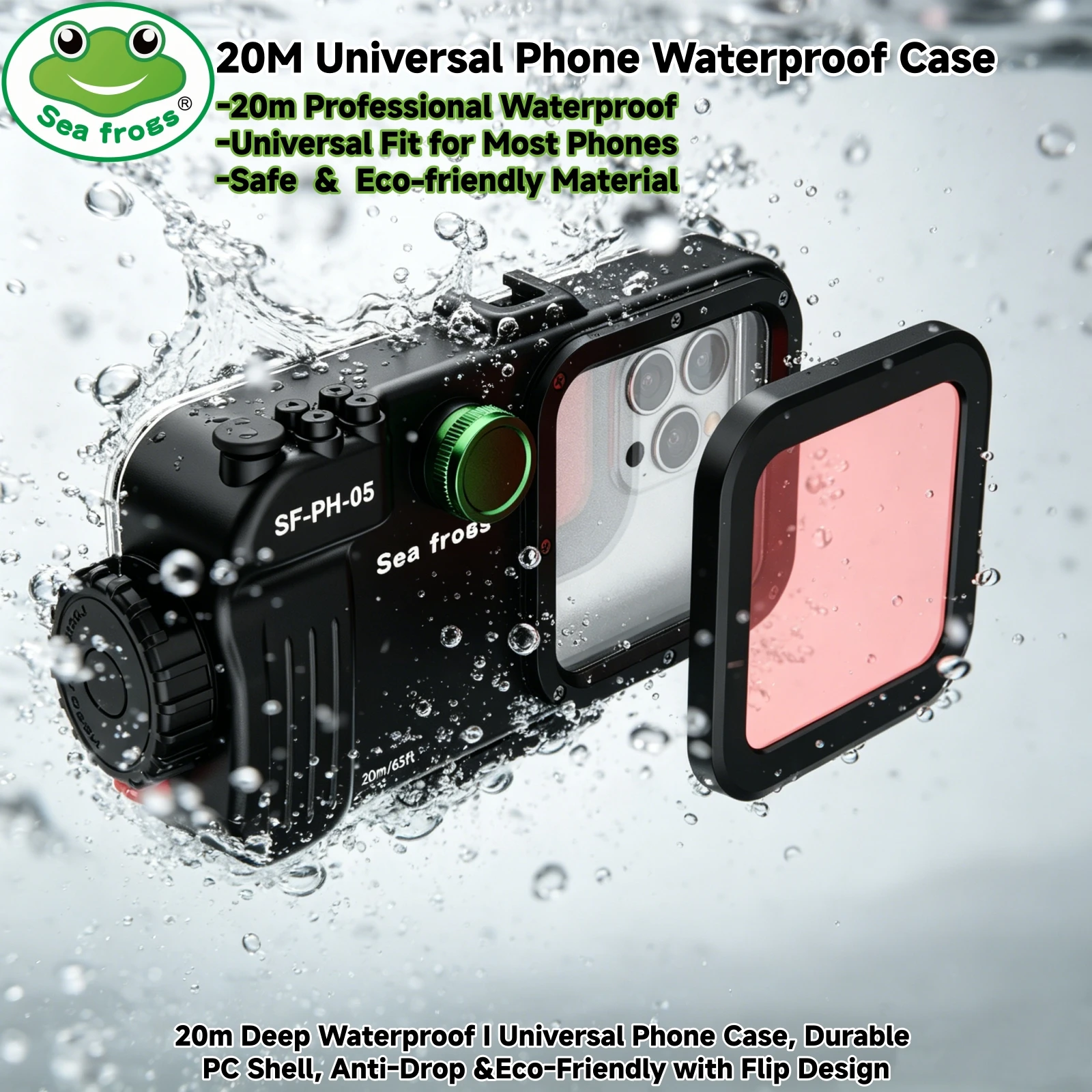 Seafrogs 20m/65ft Diving Snorkeling Underwater Waterproof Operated Photo Video Case For Iphone 17 16 Pro Max for Samsung Xiaomi
