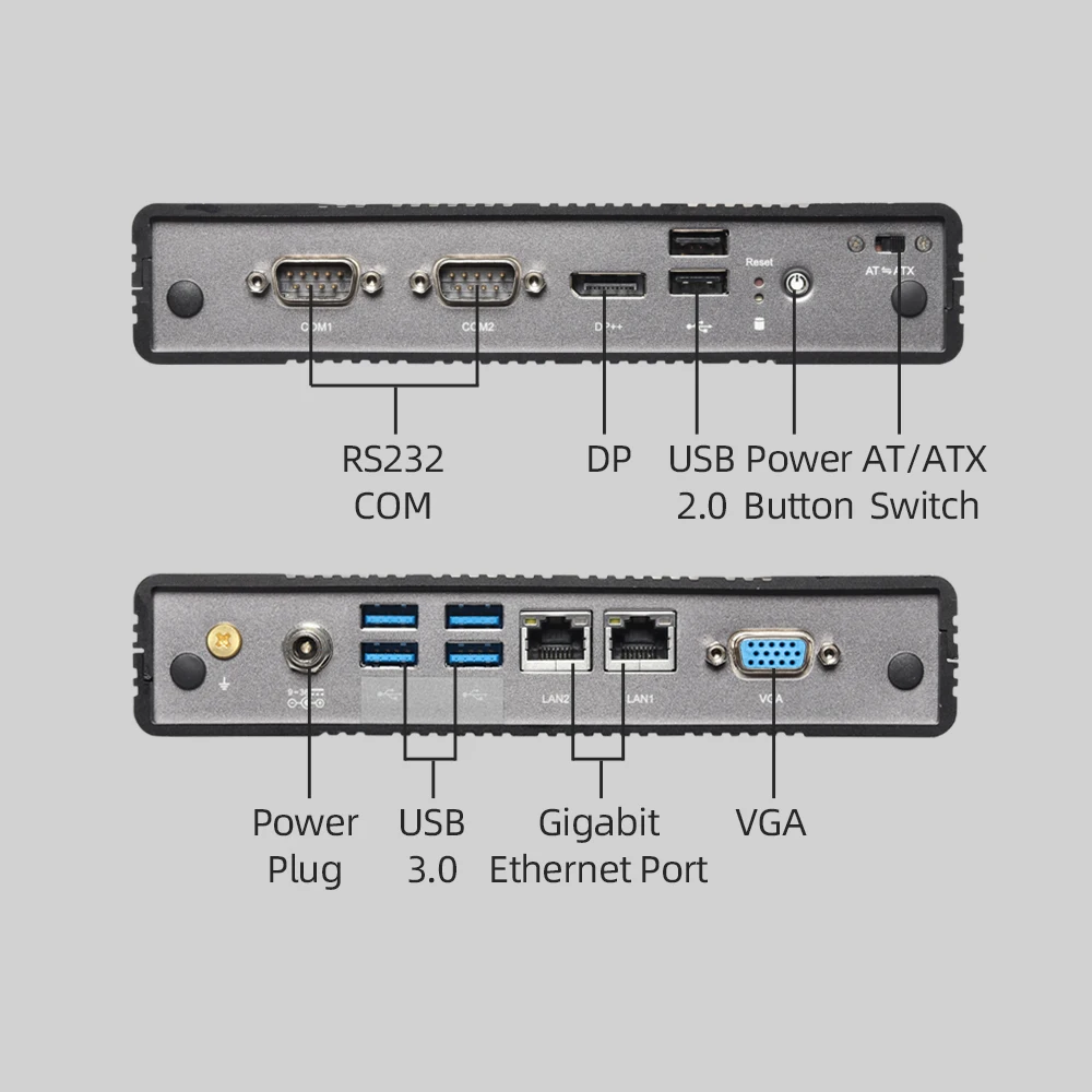 Industrial Cheap Mini Pc Atom E3940 Cpu 8g and Win10 RS232 COM I211 LAN Gaming Desktop 512G SSD Fanless Portable Computer