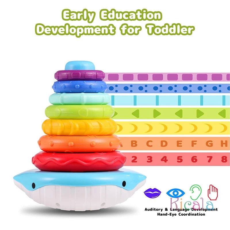 Montessori-Stapelspielzeug für Kleinkinder von 1–3 Jahren, bunter Regenbogen-Stapelring, sensorisches Spielzeug mit Geräuschen für Geburtstagsgeschenke im Alter von 6–12 Monaten