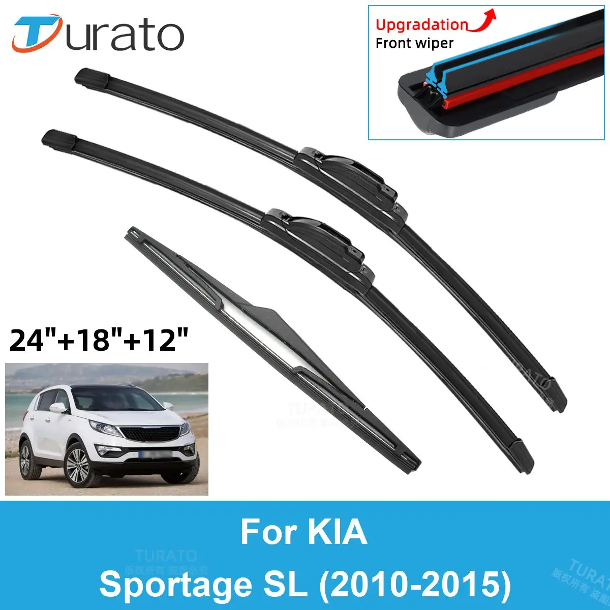 

3PCS Car Wiper Blades for 2010-2015 KIA Sportage SL Rear Windshield Wipers Double Rubber Car Accessories 2012 2013 2014 2015