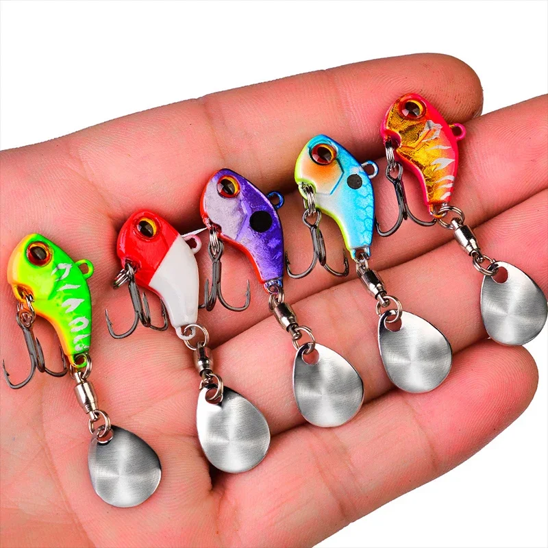 New Arrival 5PCS 6g Metal VIB Wobbler Fishing Lure Tail Spinner Sinking Rotating Spoon Pin Crankbait Sequins Bait Fishing Tackle