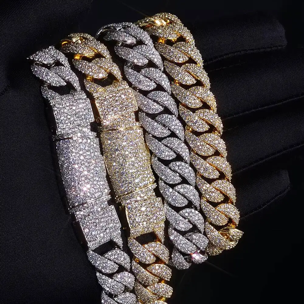 Luxury S925 Sterling Silver Moissanite Cuban Link Chain Bracelet Heavy Gift Chain Hip Hop Jewelry For Men Women.