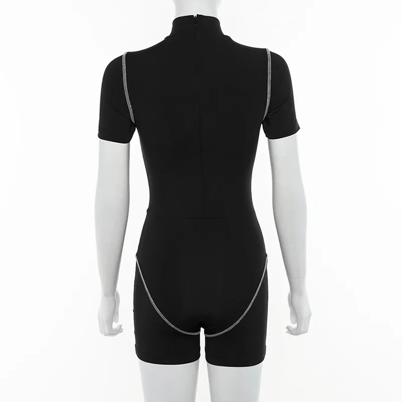 Monos deportivos ajustados para mujer, traje Sexy con estampado de letras reflectantes, cuello alto, informal, primavera y verano
