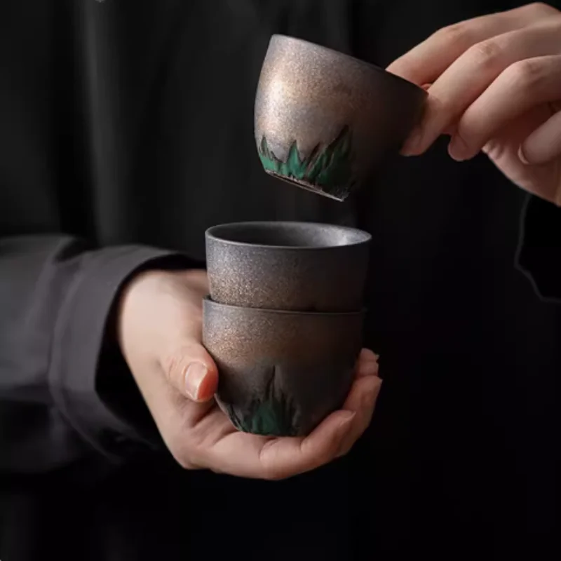 

Керамическая чайная чашка в китайском стиле с золотой отделкой, антикварная, для индивидуального чаепития Гунфу, для домашнего декора, медитации и личного использования