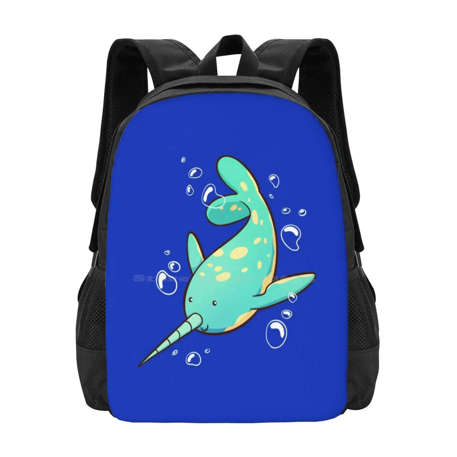 Narwhal Large Capacity School Backpack Laptop Bags Narwhal Unicorn Sea Ocean Marine Fish Animal Bubbles