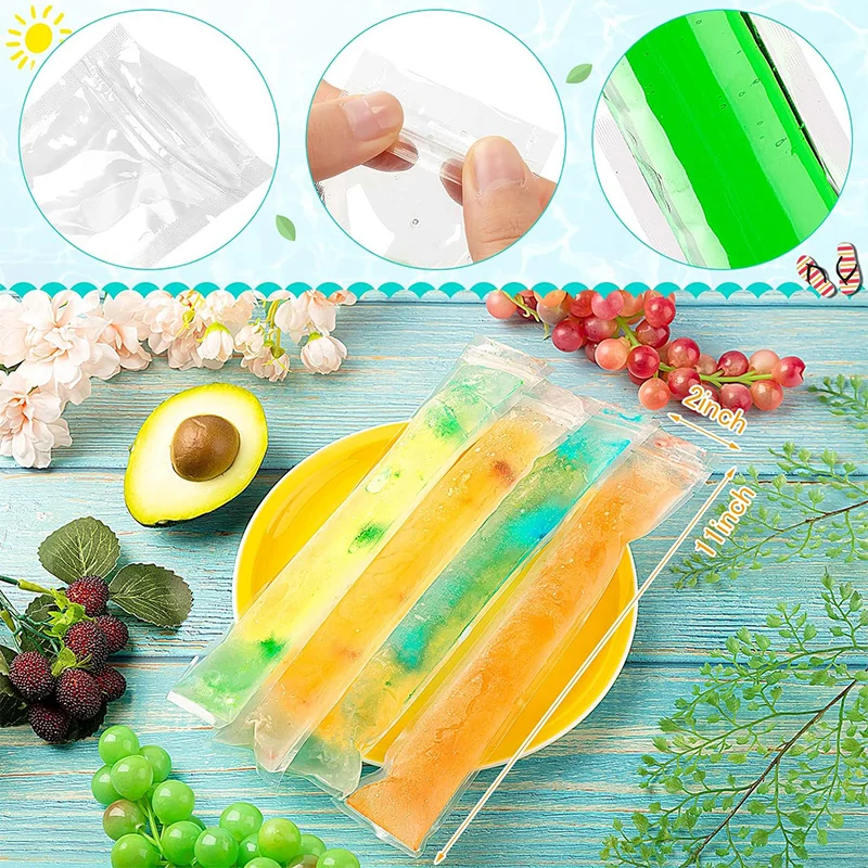 1/100pcs Disposable Ice Popsicle Mold Bags Summer Food Grade Ice Pop Bags DIY Yogurt Ice Cream Juice Smoothie Bag With Funnel