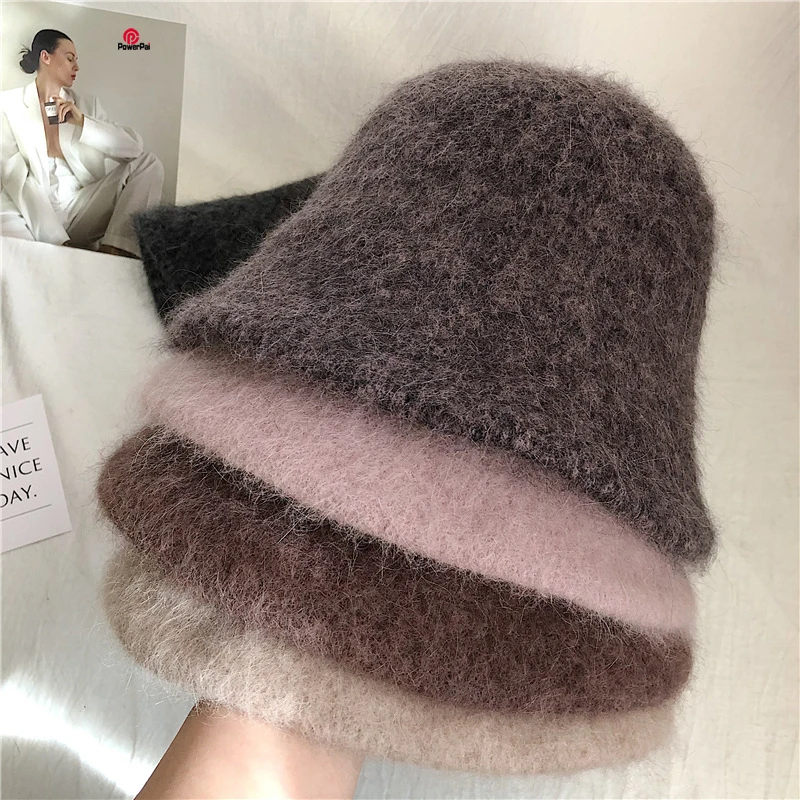 Good Angola Long Rabbit Fur Fisherman Bucket Hat Winter Fashion Soft Warm Wool Basin Cap Foldable Women Gift