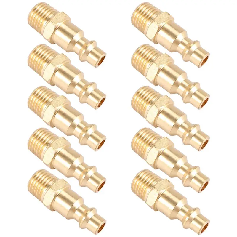 B84B-Brass 1/4 Inch NPT Male Air Hose Quick Connect Adapter,Air Coupler Plug Kit,Air Compressor Fittings 10Pcs (Male NPT)