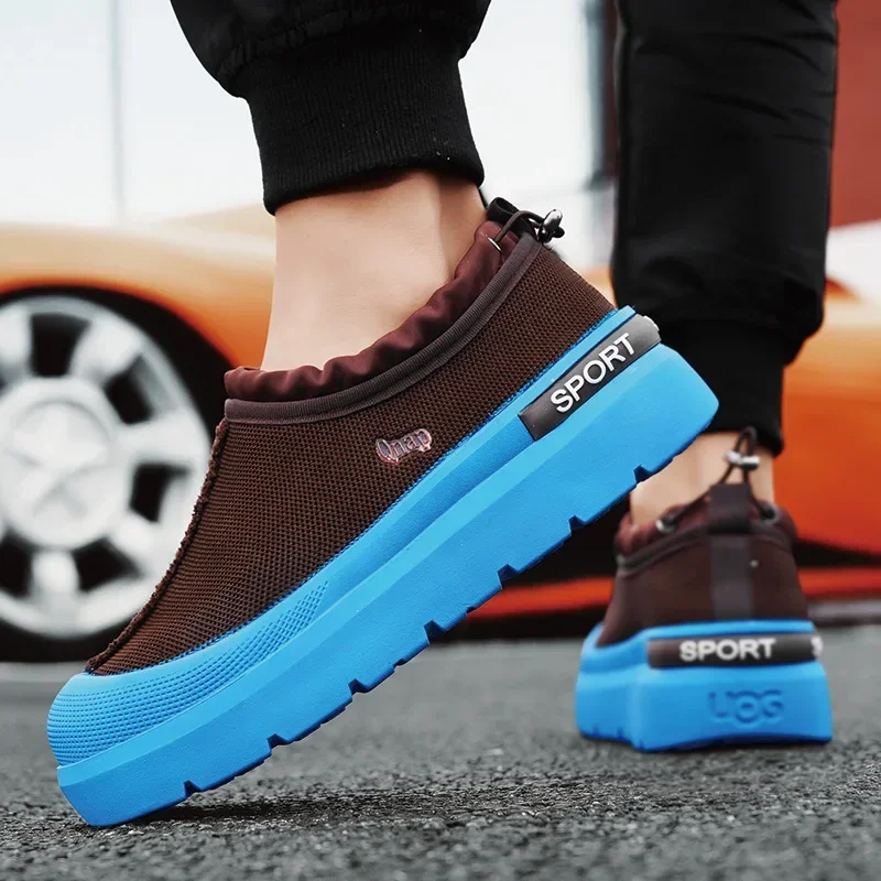 

Мужская летняя дышащая вязаная повседневная обувь без шнуровки, удлиняющая парусиновая обувь с резиновой подошвой, износостойкая эластичная застежка
