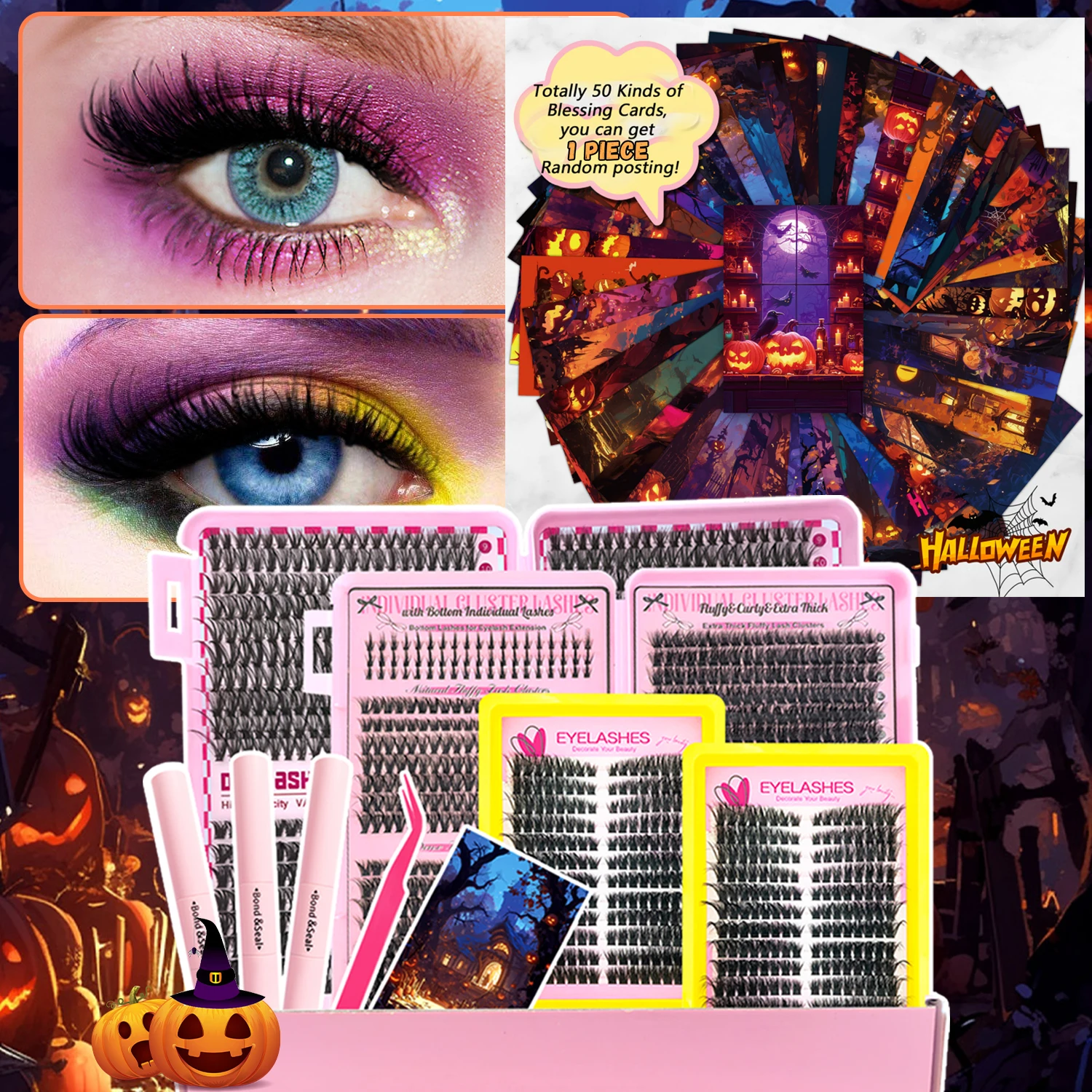 Mixed Length Individual False Eyelashes Ki Gift Box, Natural Thick Look Eyelash Extensions with Lash Bond and Seal & Tweezers.