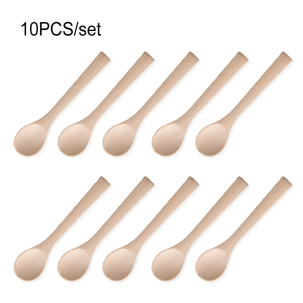 10ชิ้นช้อนไม้ขนาดเล็กอุปกรณ์บาร์รับประทานอาหารของเด็กช้อนชาน้ำผึ้งสำหรับแยมชากาแฟเครื่องปรุงในครัว