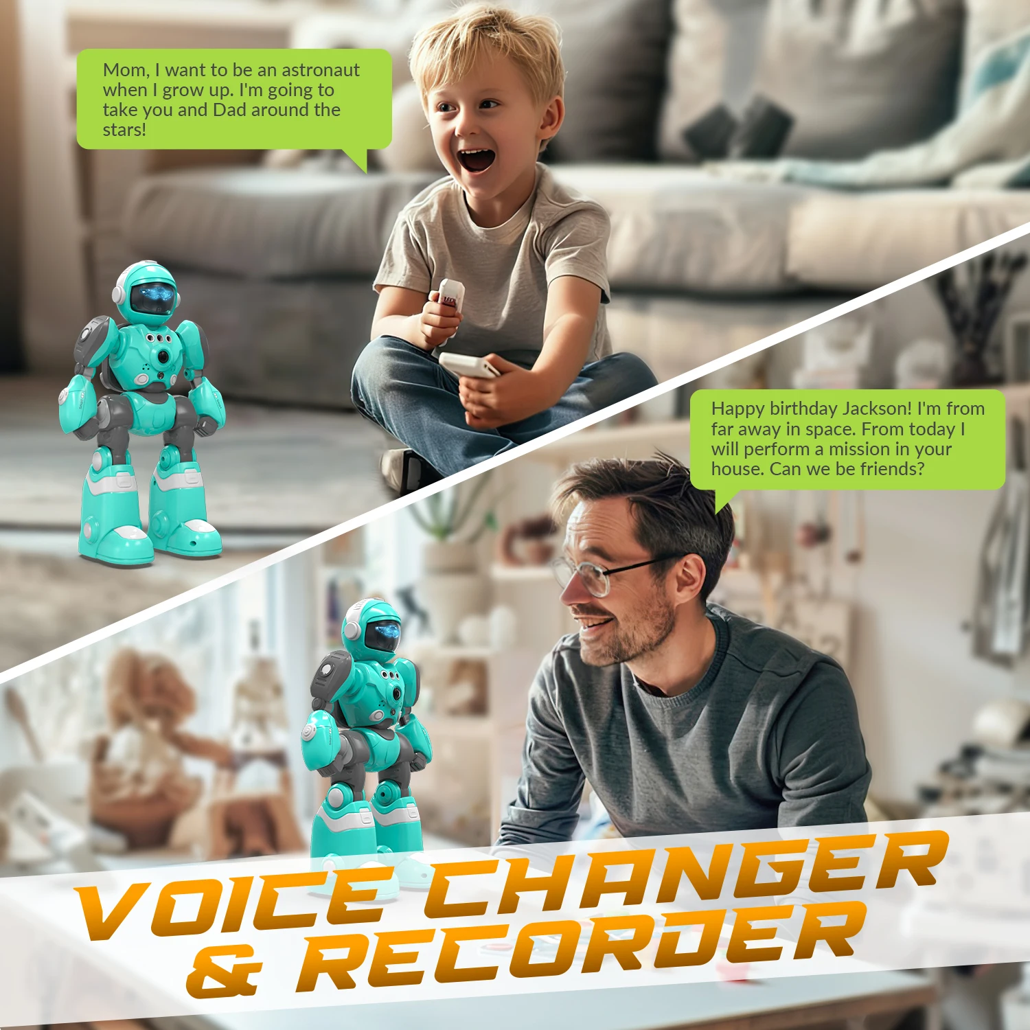 STEMTRON Robot Giocattoli per Bambini Robot telecomandato programmabile con funzione vocale di registrazione magica, rilevamento intelligente dei gesti