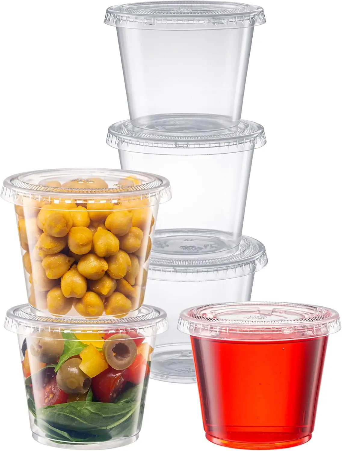 Transparent disposable plastic container 160ml, can be used for snacks, sides, meals, and sauces - durable, stackable